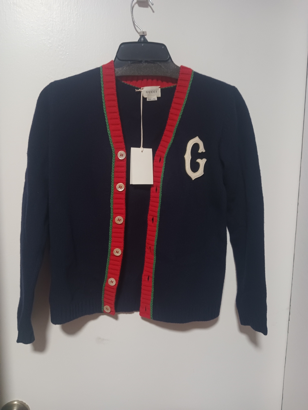 Gucci Navy Cardigan with Red and Green Trim Kids 10